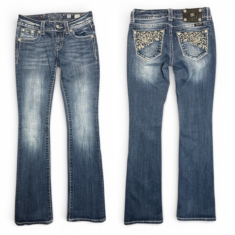 Miss Me Blue Boot Cut Jeans with Silver Embellishments